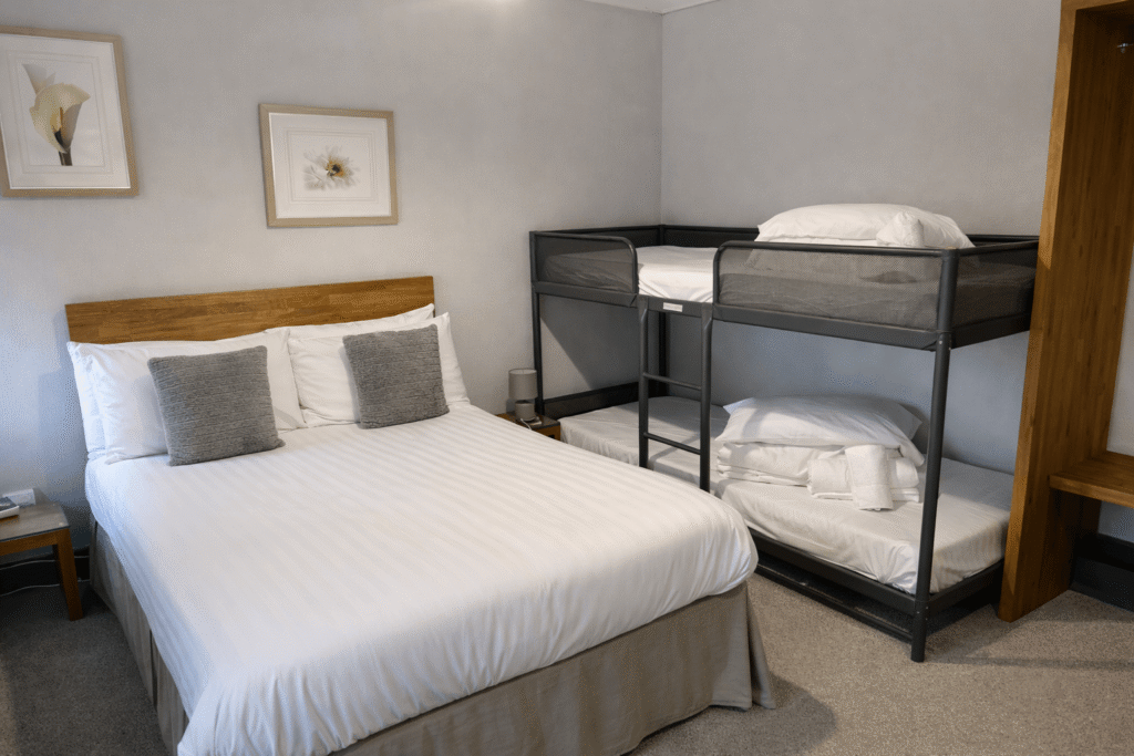 Classic family room for 4 at Valley Hotel Anglesey with double bed and bunk beds