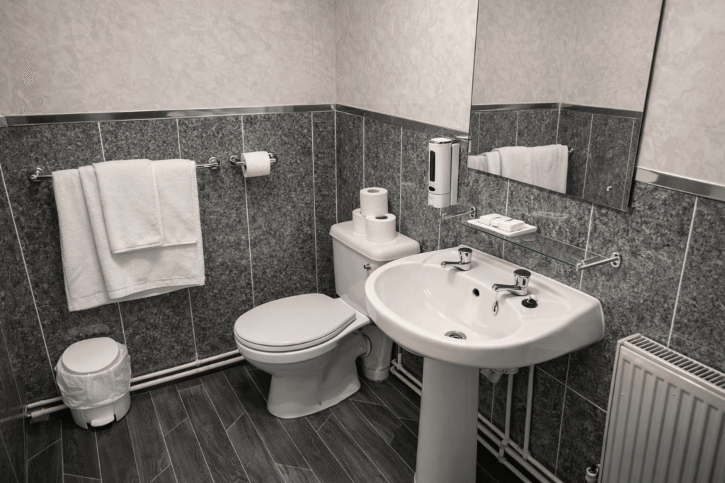 Modern twin room bathroom at Valley Hotel in Valley near Holyhead